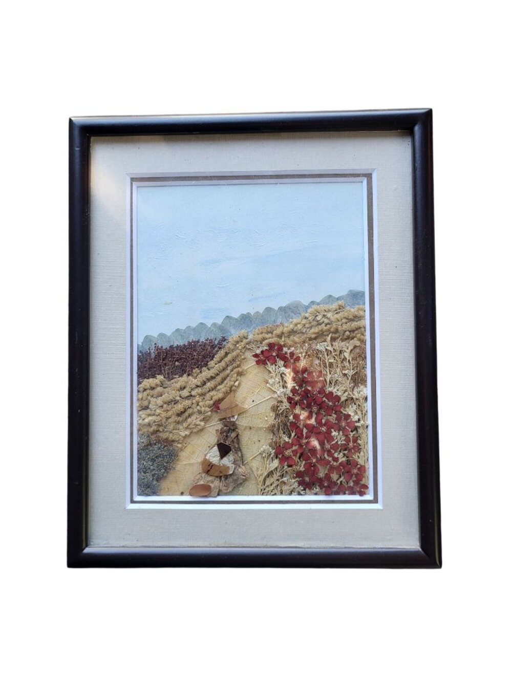 Vtg Landscape Picture Made of Dried Flowers Leaves Grasses 9x11 in